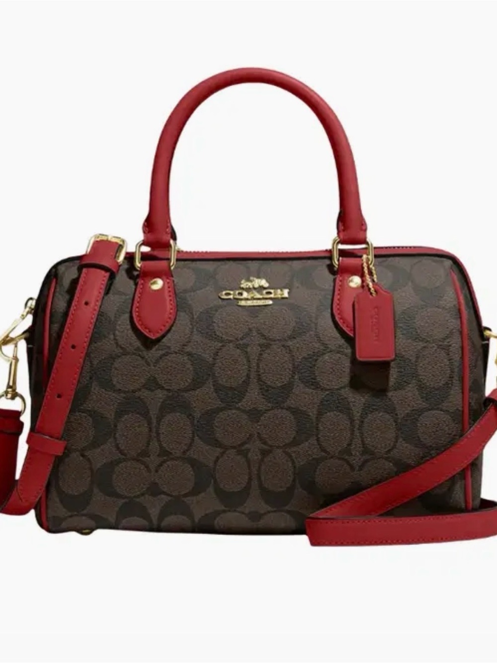 Coach Rowan Satchel In Signature Canvas With Gold Hardware Brown Red
